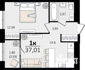 1-к квартира, строящийся дом, 35м2, 17/18 этаж