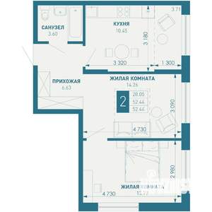 2-к квартира, вторичка, 52м2, 2/9 этаж