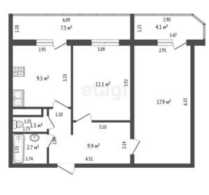 2-к квартира, вторичка, 54м2, 10/16 этаж