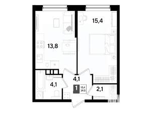 1-к квартира, вторичка, 40м2, 6/16 этаж