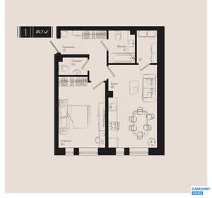 1-к квартира, вторичка, 50м2, 4/18 этаж