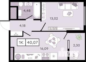 1-к квартира, вторичка, 40м2, 5/8 этаж