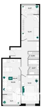 2-к квартира, вторичка, 68м2, 2/18 этаж