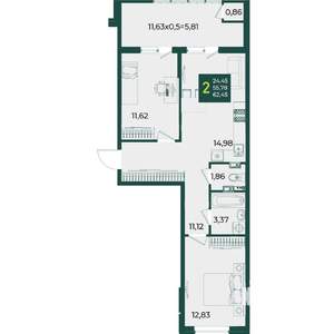 2-к квартира, вторичка, 62м2, 7/18 этаж