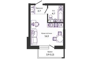 Студия квартира, сданный дом, 25м2, 1/24 этаж