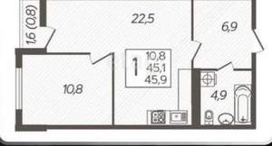 2-к квартира, вторичка, 46м2, 2/7 этаж