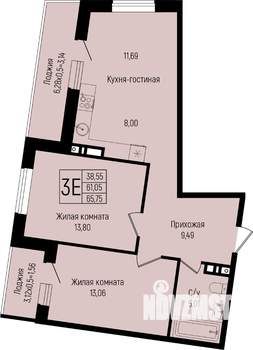 2-к квартира, вторичка, 66м2, 5/14 этаж
