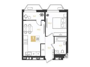 1-к квартира, строящийся дом, 37м2, 8/9 этаж