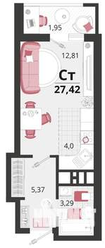 Студия квартира, строящийся дом, 25м2, 16/18 этаж