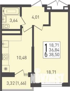 1-к квартира, вторичка, 41м2, 5/22 этаж