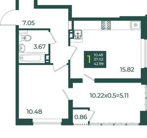 1-к квартира, вторичка, 43м2, 7/18 этаж