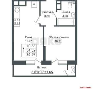 1-к квартира, вторичка, 35м2, 4/16 этаж