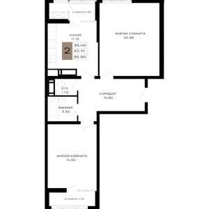 2-к квартира, строящийся дом, 65м2, 15/25 этаж