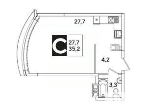Студия квартира, вторичка, 35м2, 4/16 этаж