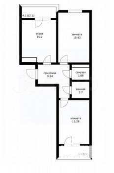 2-к квартира, вторичка, 72м2, 6/16 этаж