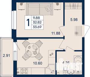 1-к квартира, вторичка, 34м2, 2/18 этаж