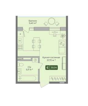 Студия квартира, вторичка, 30м2, 1/10 этаж