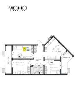 3-к квартира, вторичка, 78м2, 7/8 этаж