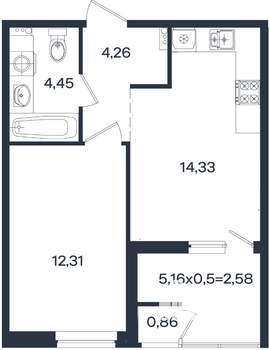 1-к квартира, вторичка, 39м2, 2/18 этаж