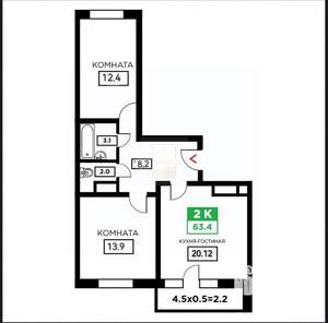 2-к квартира, вторичка, 68м2, 9/24 этаж