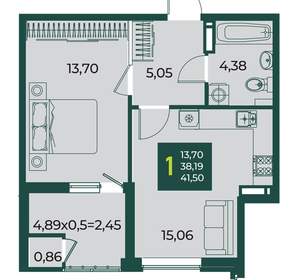 1-к квартира, вторичка, 42м2, 12/18 этаж