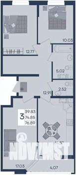 3-к квартира, вторичка, 77м2, 12/18 этаж