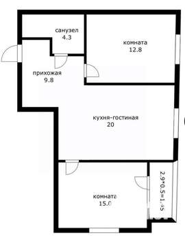 2-к квартира, вторичка, 60м2, 12/19 этаж