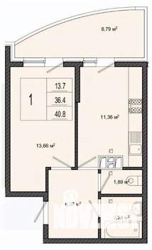 1-к квартира, вторичка, 44м2, 3/20 этаж