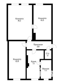 3-к квартира, вторичка, 53м2, 1/2 этаж