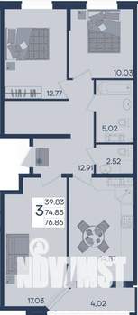 3-к квартира, вторичка, 77м2, 13/18 этаж
