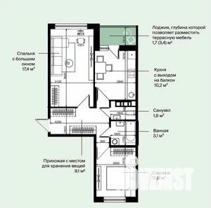 2-к квартира, вторичка, 53м2, 4/9 этаж