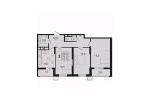 3-к квартира, вторичка, 80м2, 12/18 этаж