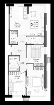 3-к квартира, вторичка, 85м2, 2/9 этаж