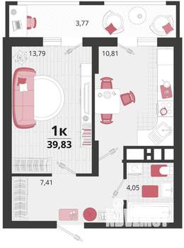 1-к квартира, вторичка, 40м2, 17/18 этаж