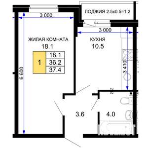1-к квартира, вторичка, 38м2, 2/16 этаж