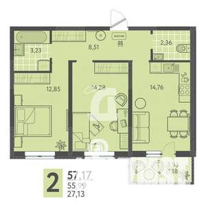 2-к квартира, сданный дом, 57м2, 10/18 этаж
