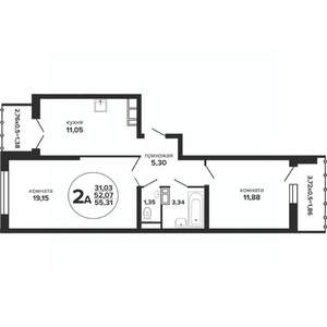 2-к квартира, строящийся дом, 55м2, 9/24 этаж