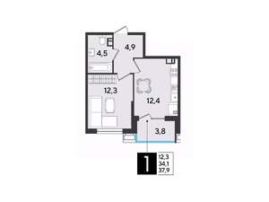 1-к квартира, вторичка, 38м2, 6/9 этаж