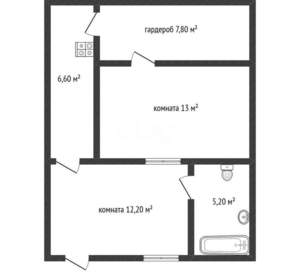 2-к квартира, вторичка, 45м2, 1/1 этаж