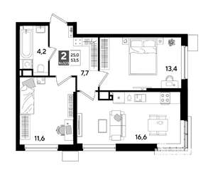 2-к квартира, вторичка, 54м2, 17/19 этаж