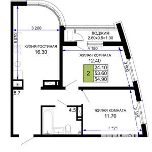 2-к квартира, строящийся дом, 55м2, 8/18 этаж