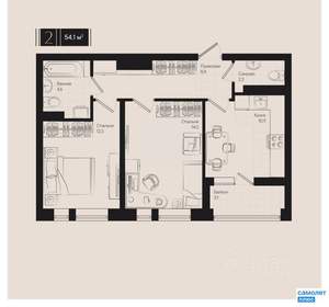 2-к квартира, вторичка, 54м2, 16/18 этаж