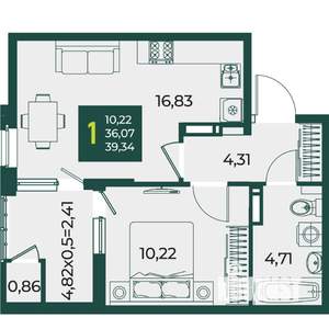 1-к квартира, вторичка, 39м2, 13/18 этаж