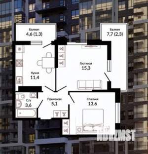 2-к квартира, вторичка, 54м2, 6/19 этаж