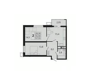 2-к квартира, вторичка, 58м2, 4/18 этаж