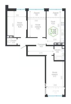 3-к квартира, вторичка, 88м2, 7/24 этаж