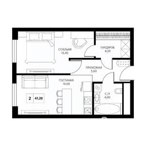 2-к квартира, строящийся дом, 41м2, 7/19 этаж