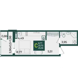 Студия квартира, вторичка, 26м2, 12/18 этаж