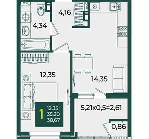 1-к квартира, вторичка, 39м2, 4/18 этаж