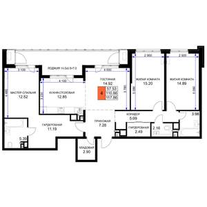 4-к квартира, вторичка, 118м2, 16/16 этаж
